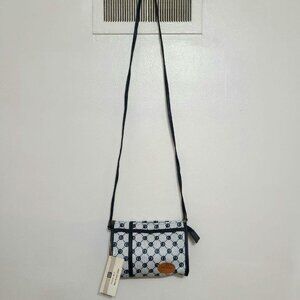 White & Navy Patterned Shoulder Bag